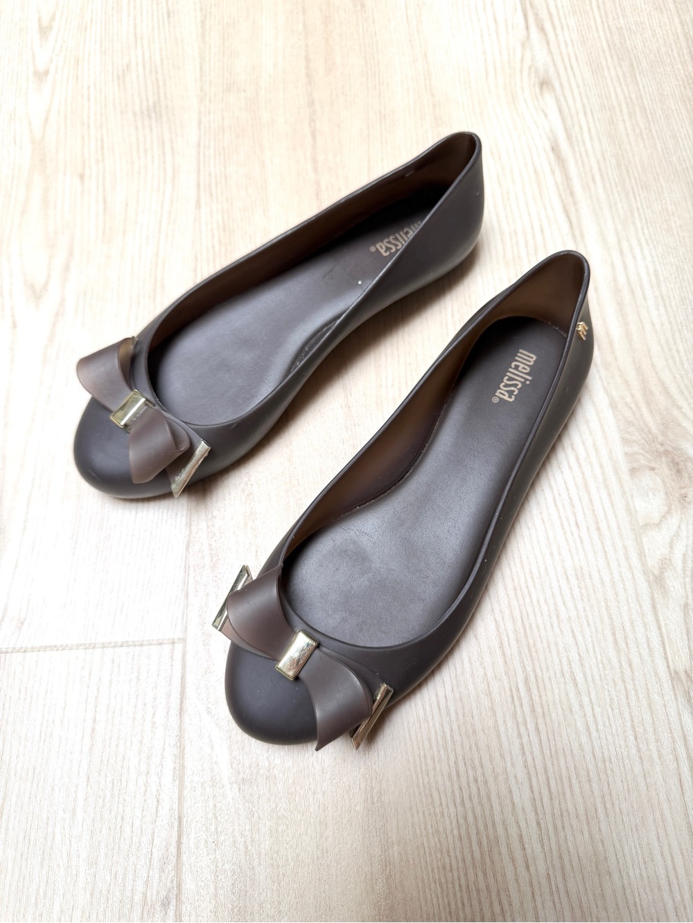 Melissa Womens Bow-Trim Jelly Ballet Flat Plum Brown Gold Size 8 EU 39 - Picture 2 of 8